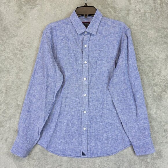 UNTUCKit Shirt Mens Medium Blue Linen Slim Fit Vin Santo WR Wrinkle Resistant - Picture 1 of 12